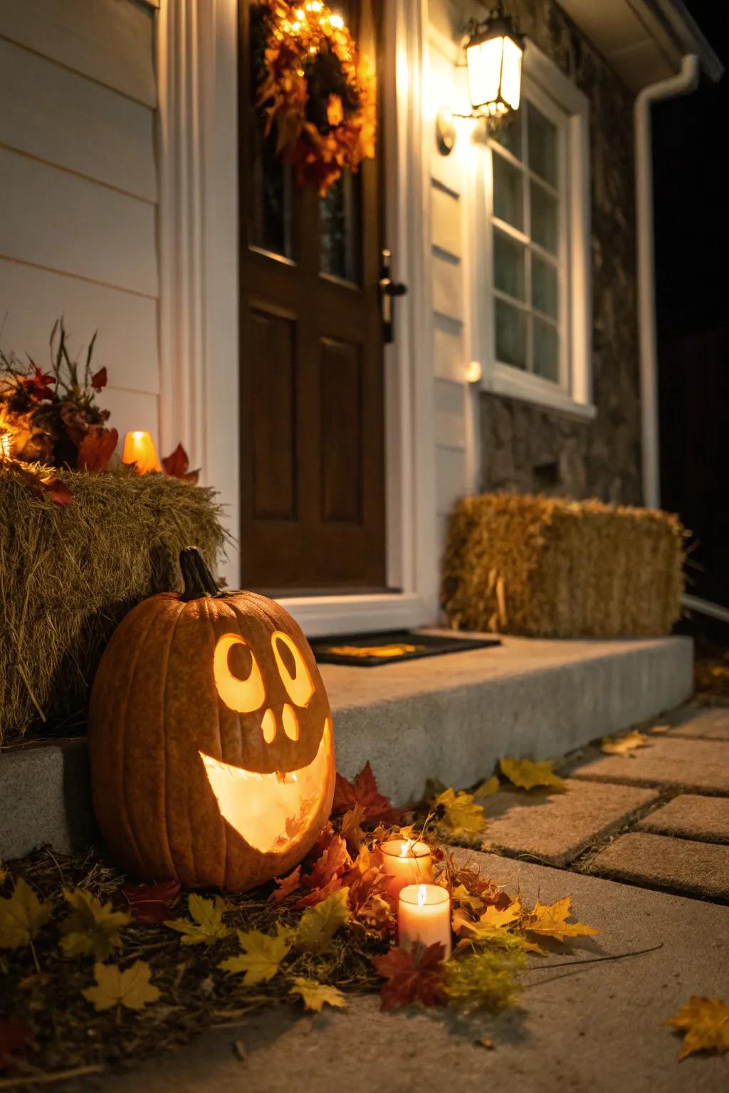 An ethereal apparition face pumpkin that introduces a welcoming radiance.