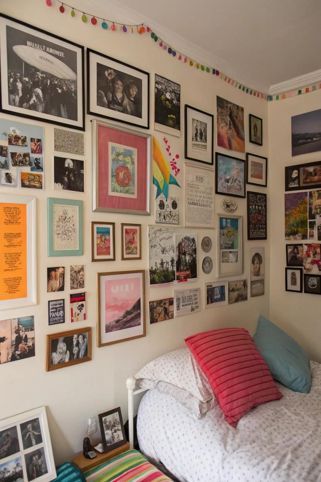 A personalized teen room featuring decorative wall elements.