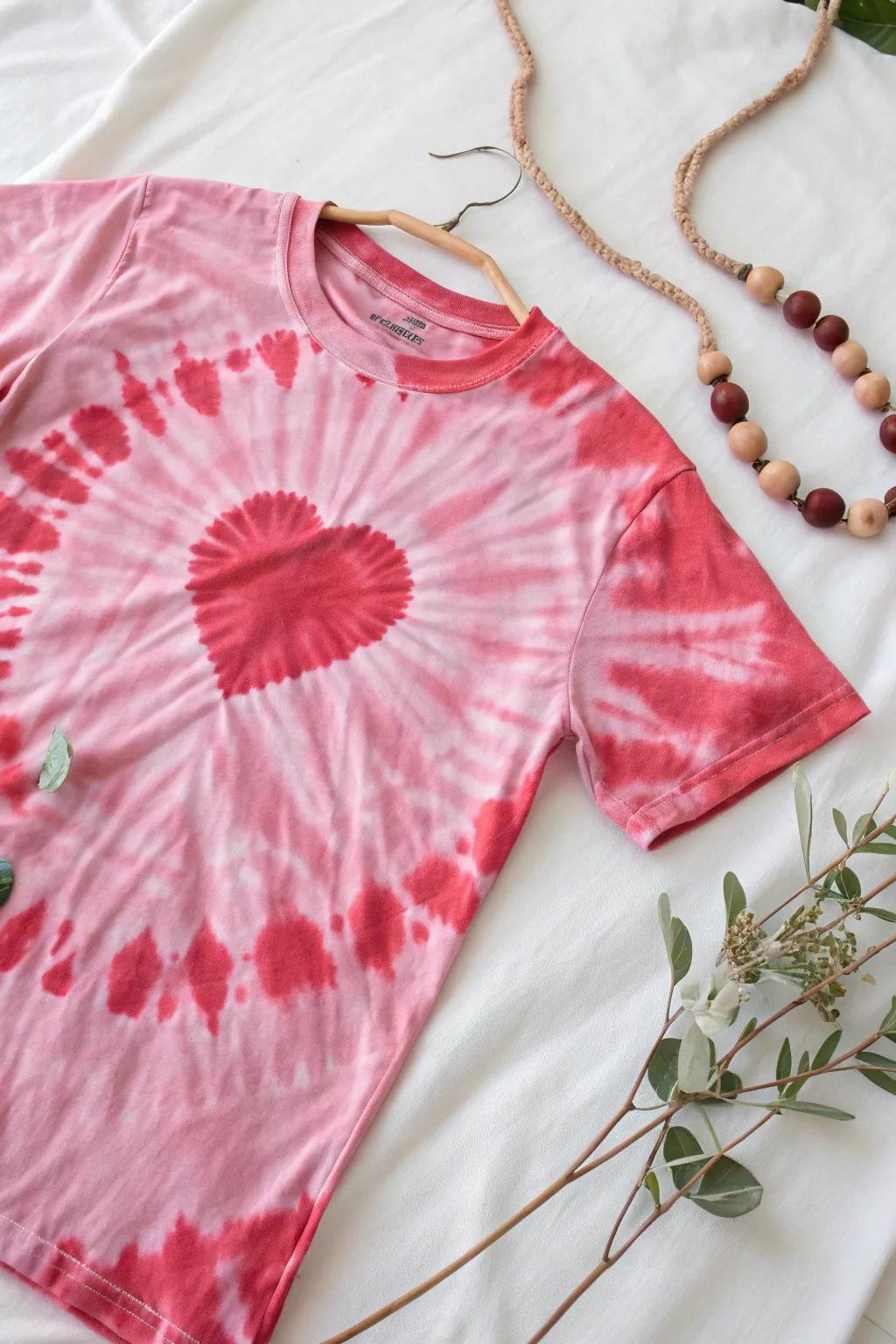 Embrace the 70s with a groovy tie-dye heart explosion, ideal for a fashionable Valentine's Day!
