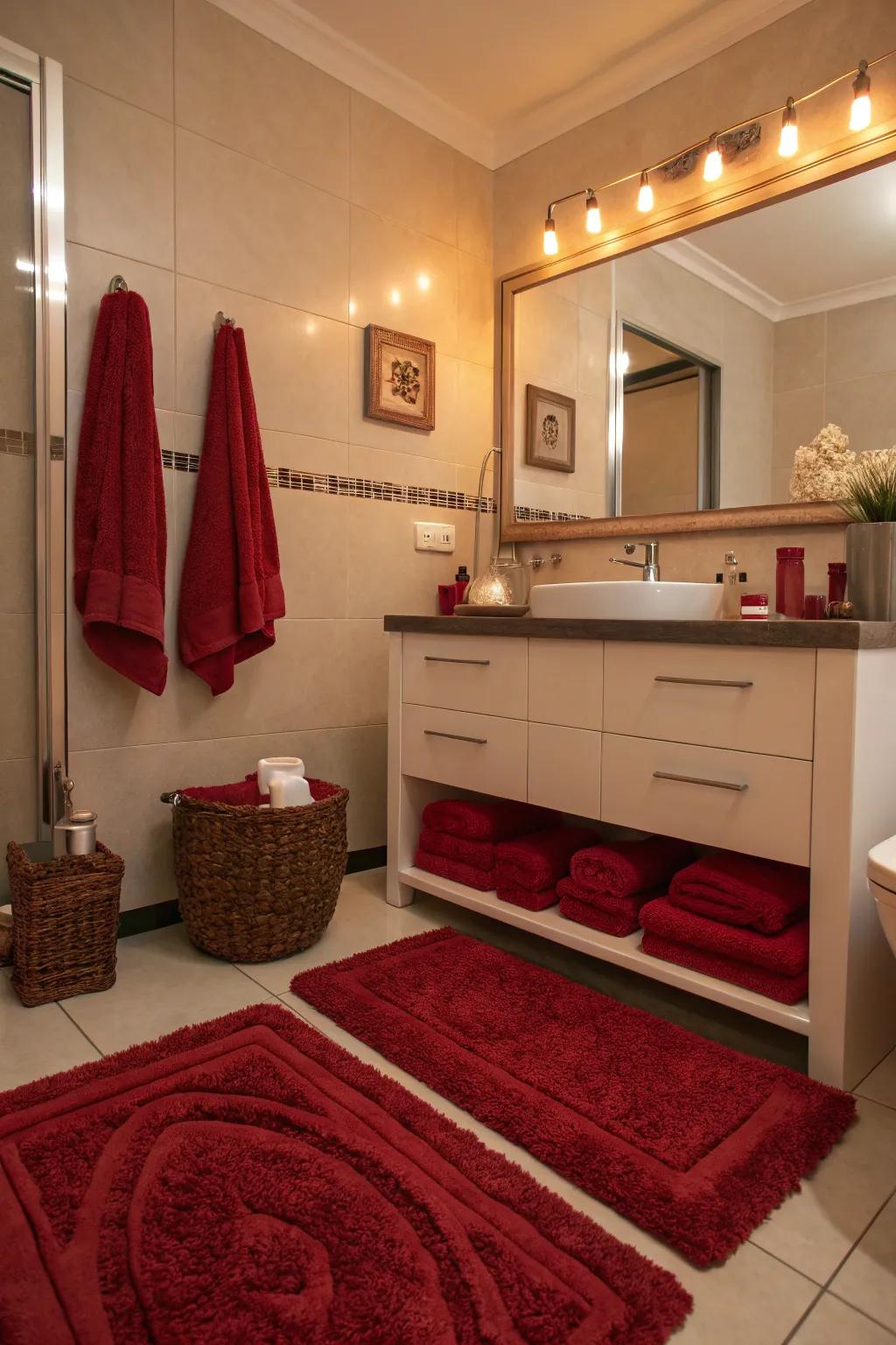 Luxurious crimson fabrics enrich your area with coziness and comfort.