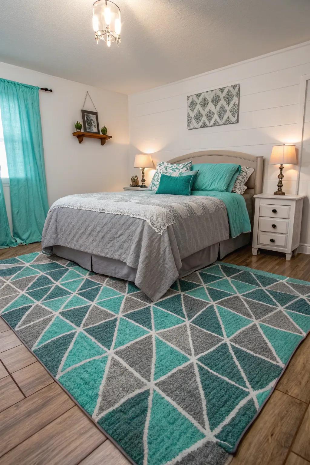 Geometric patterns bring a modern edge to the bedroom.