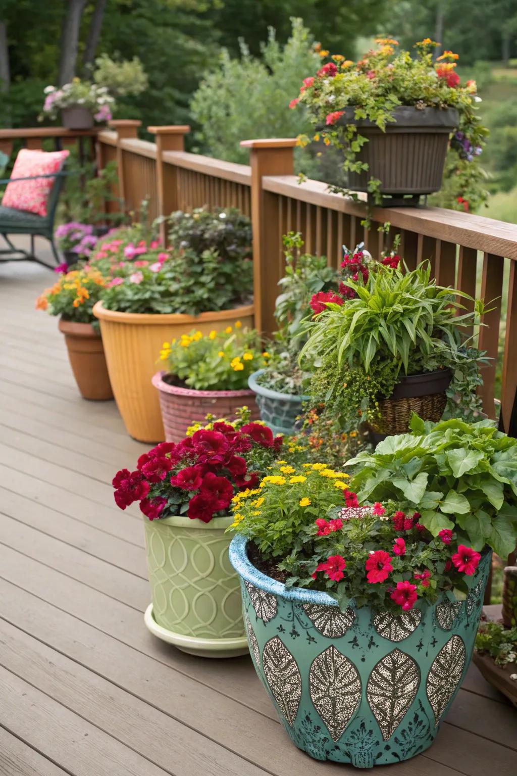 Infuse your deck with personality and color through decorative pots.