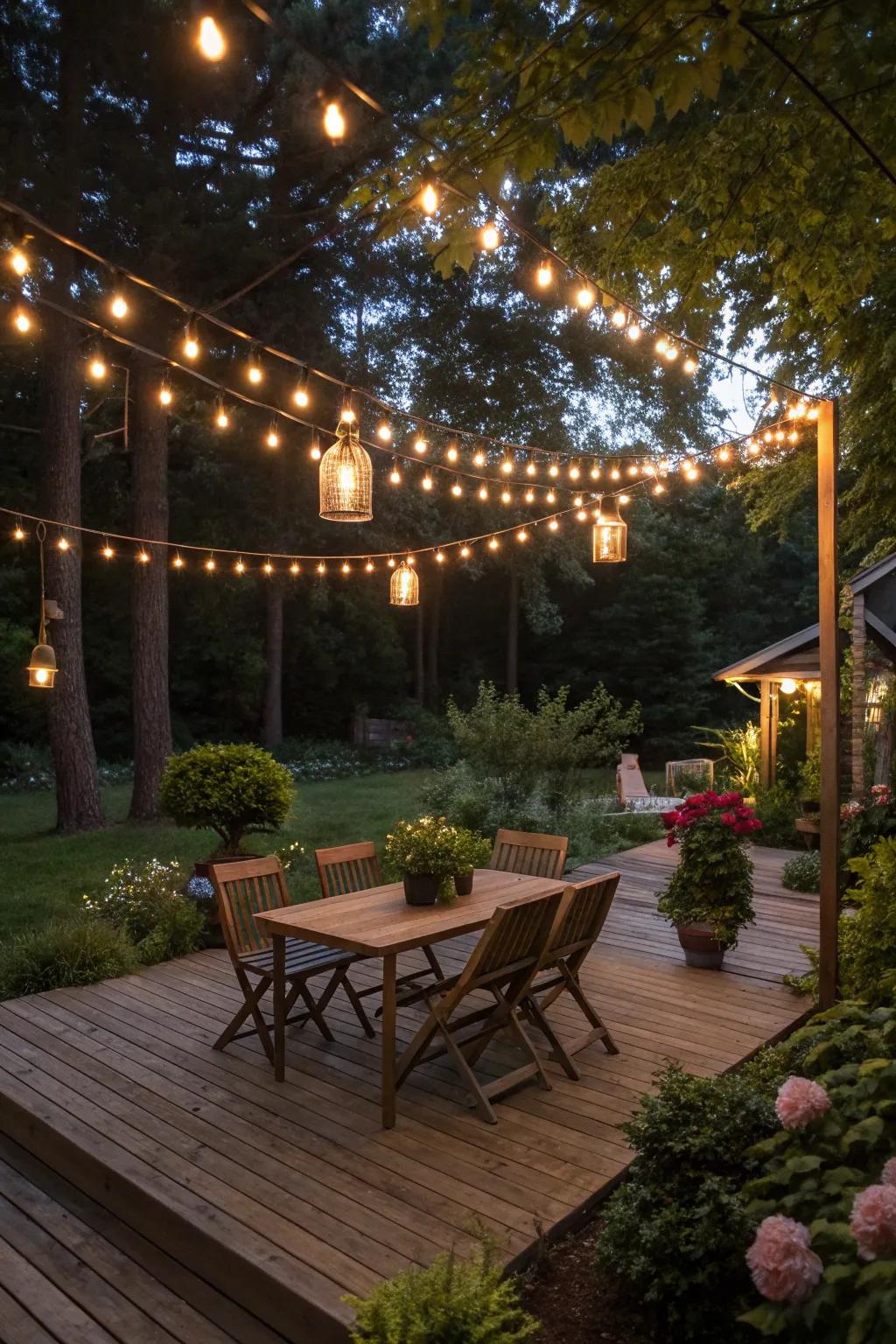 Transform your deck with enchanting lighting solutions.