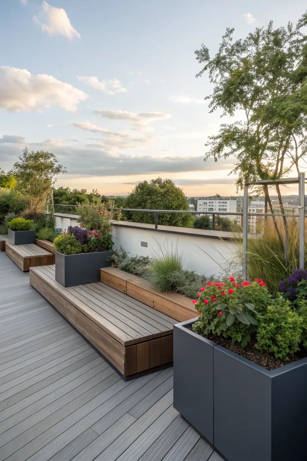 A contemporary layout showcasing floating benches.