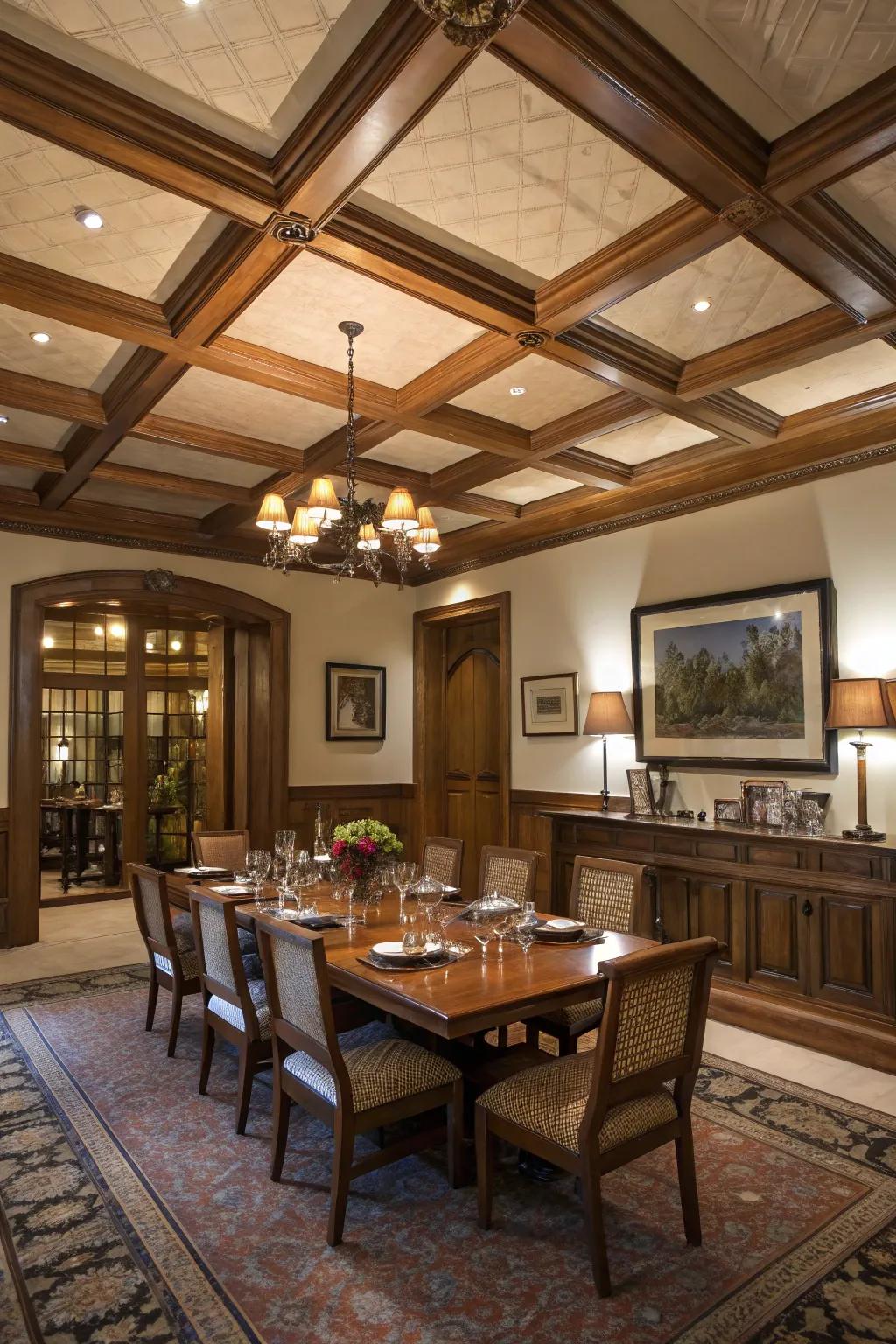 With beams, coffered ceilings give any room a sense of elegance.