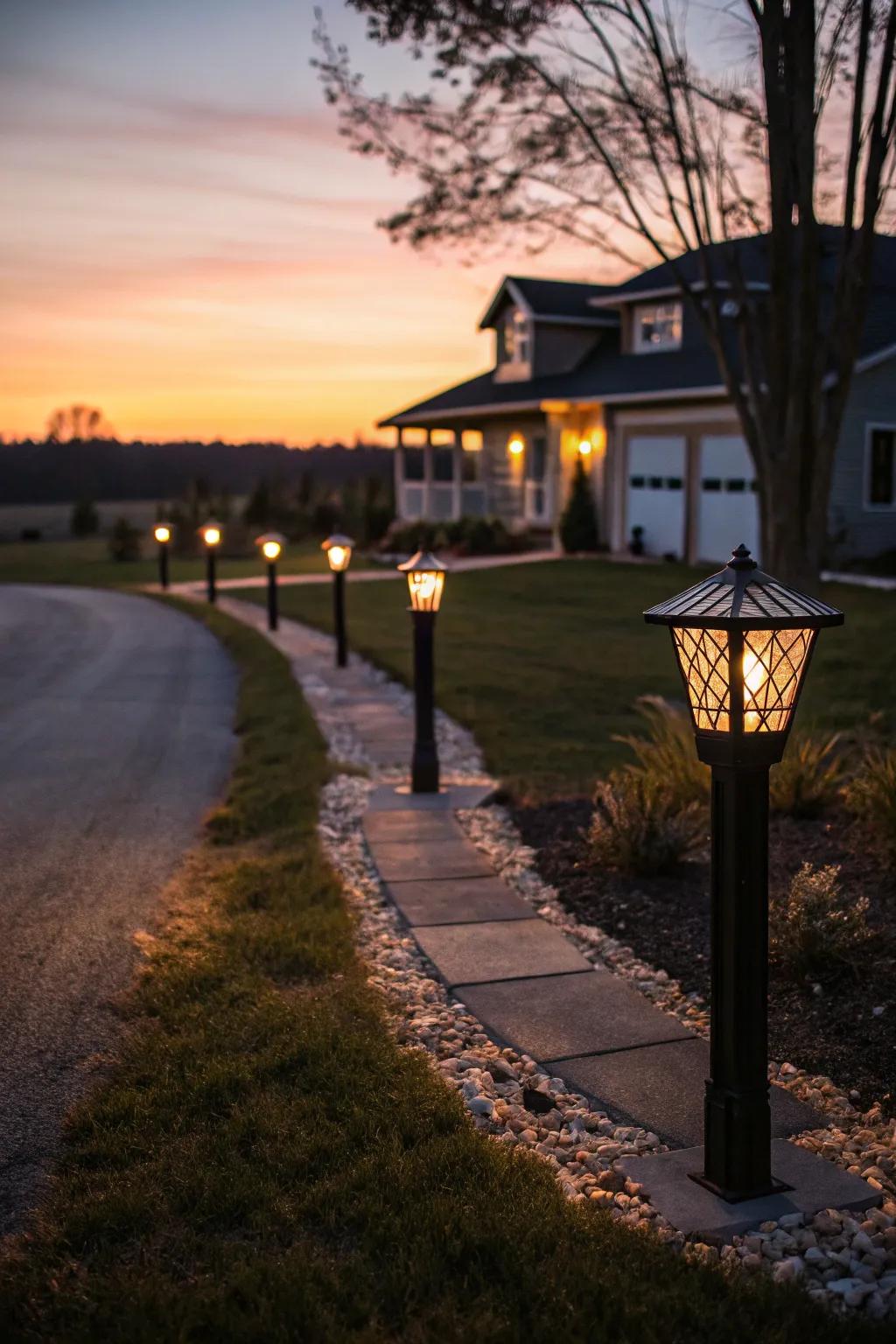 Illuminated posts ensure visibility and add charm to your driveway.