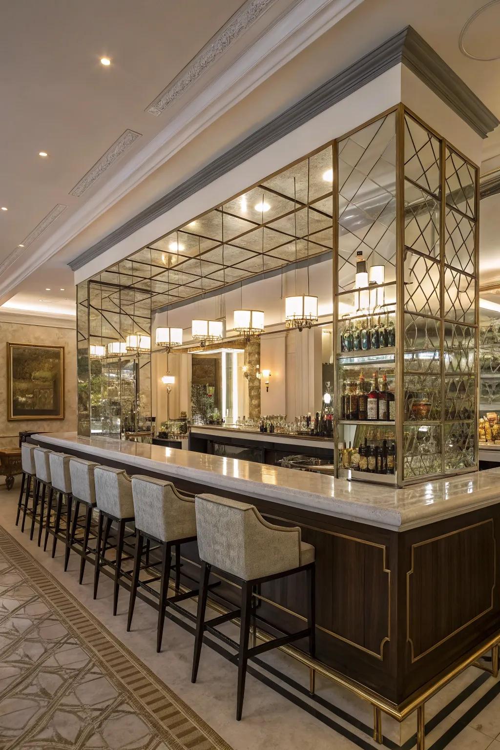 Mirrored backdrops create an illusion of more space and light.