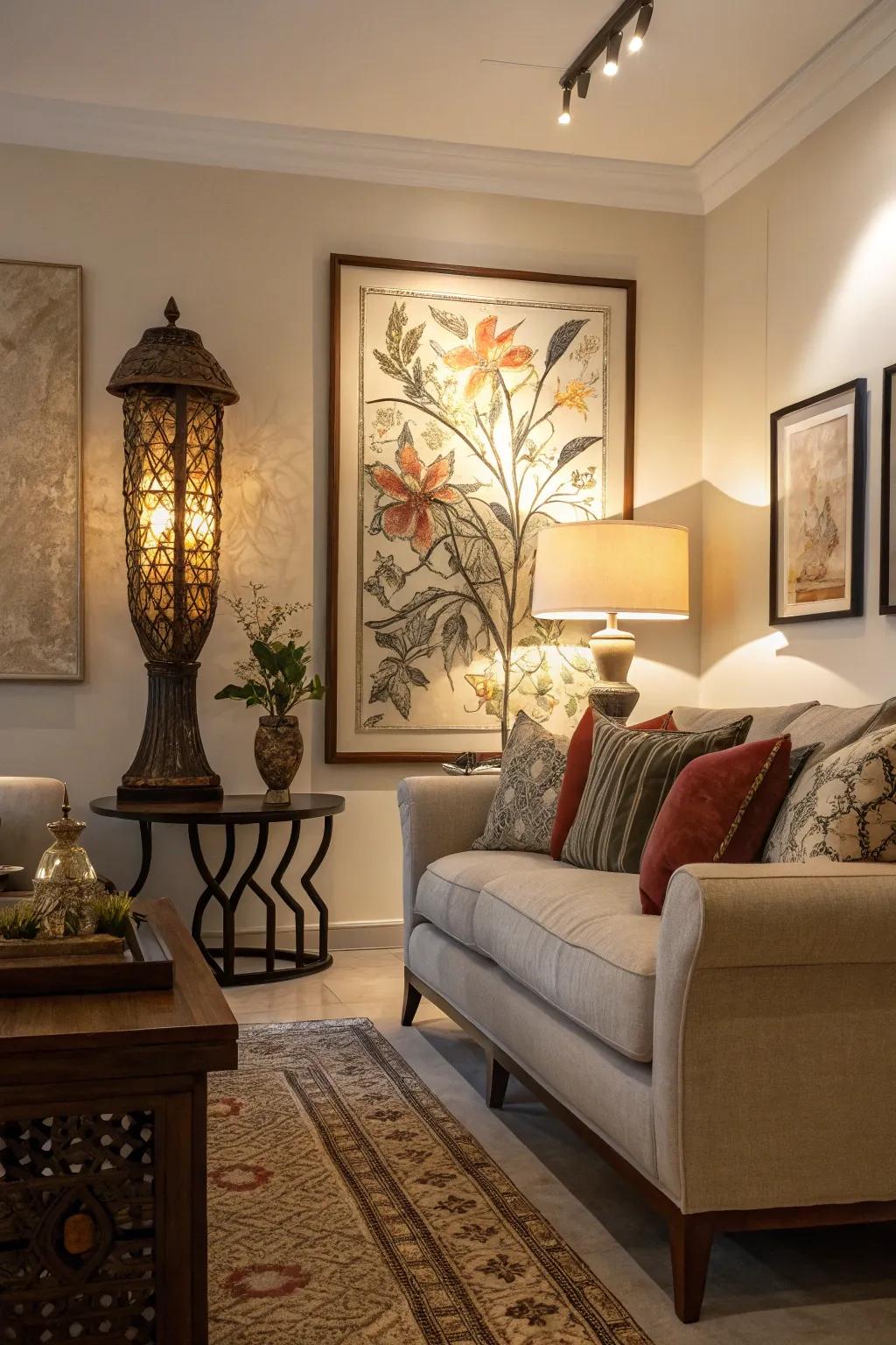 Strategic lighting turns decor into a spectacular focal point.