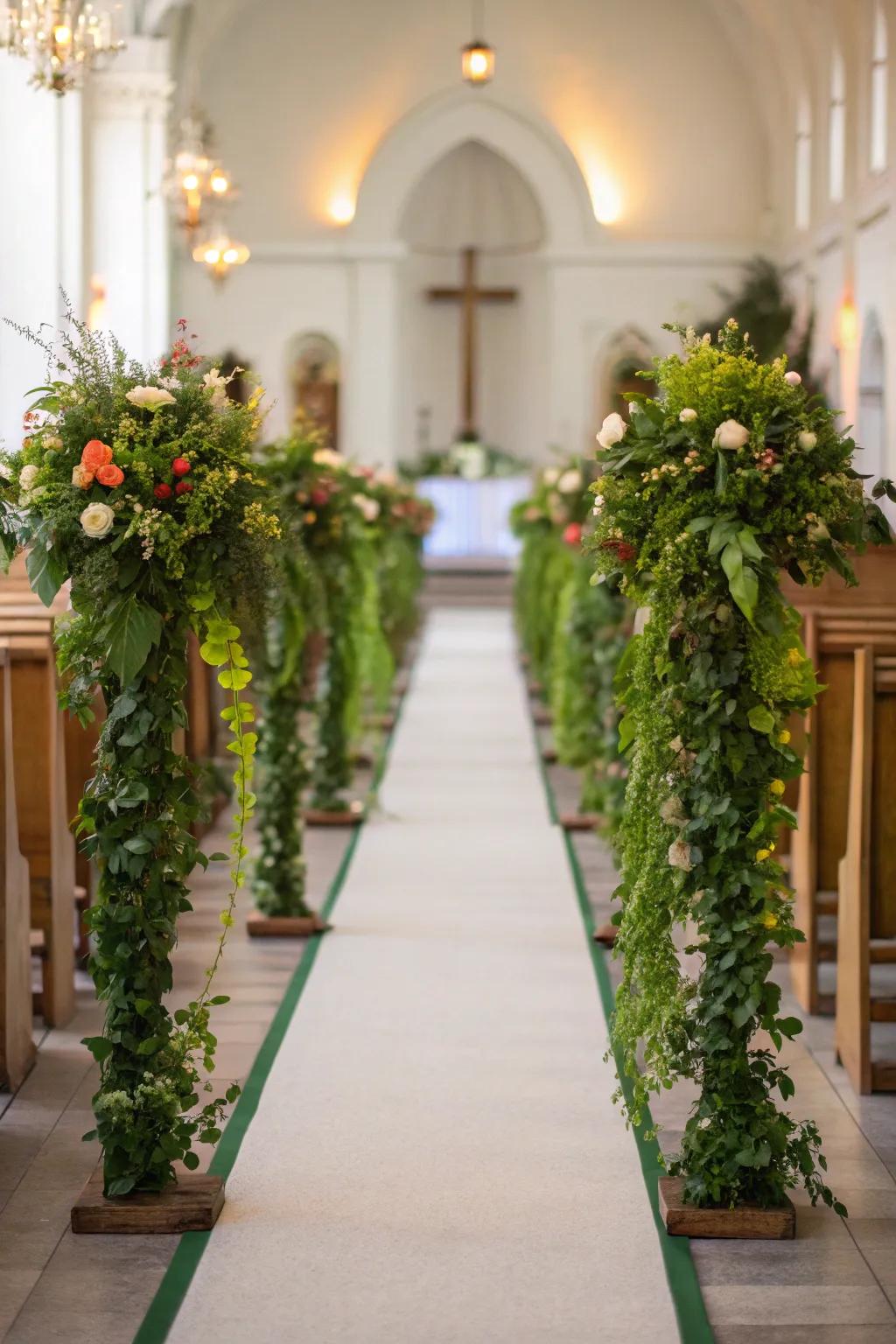 A verdure wreath delivers nature's charm to your path.