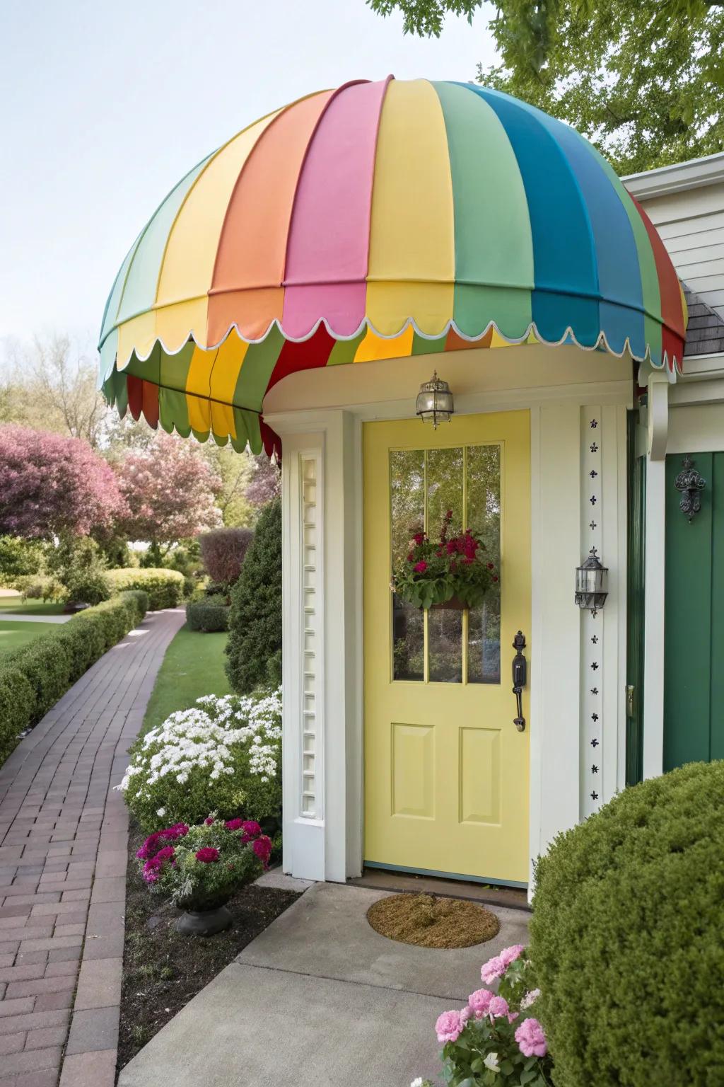 A vibrant textile rounded shroud, splashing color and personality across your entrance.