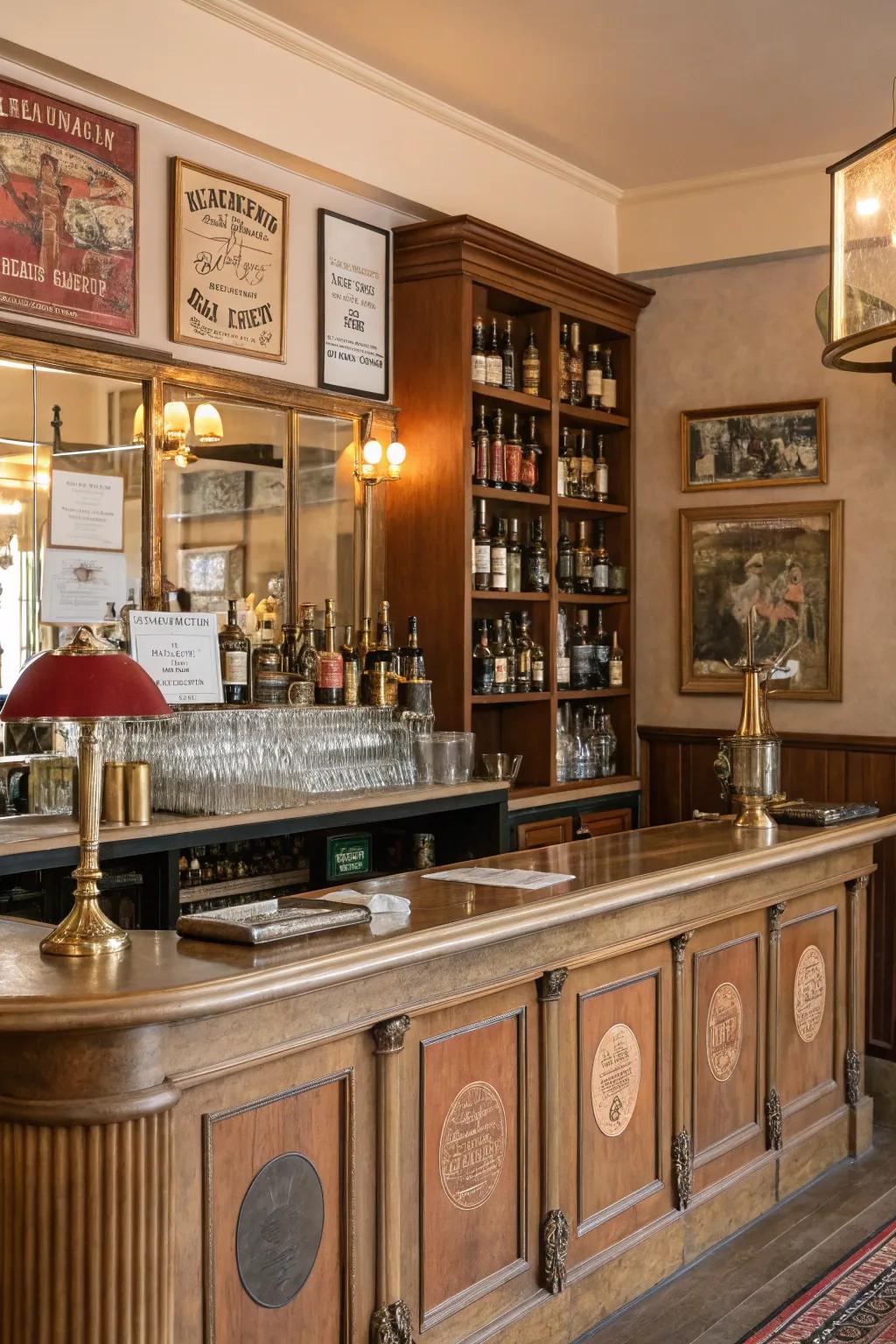 Embrace nostalgia using a classic-themed personal bar.