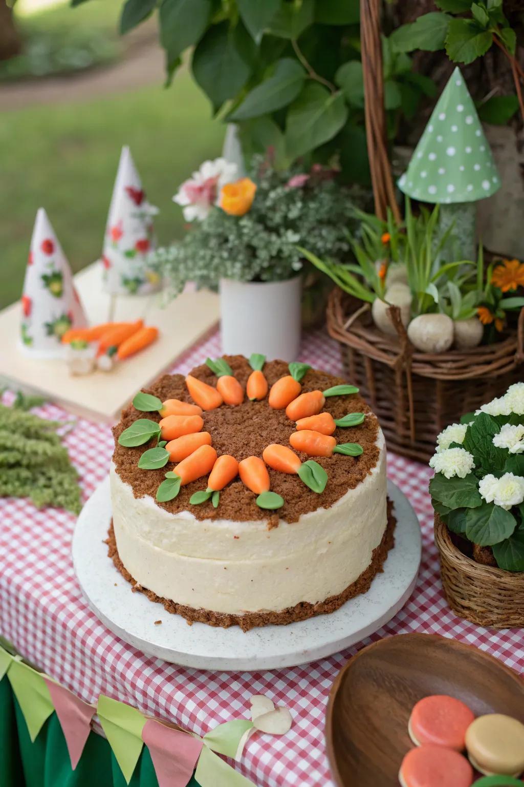 A playful root vegetable garden cake perfect for Easter.