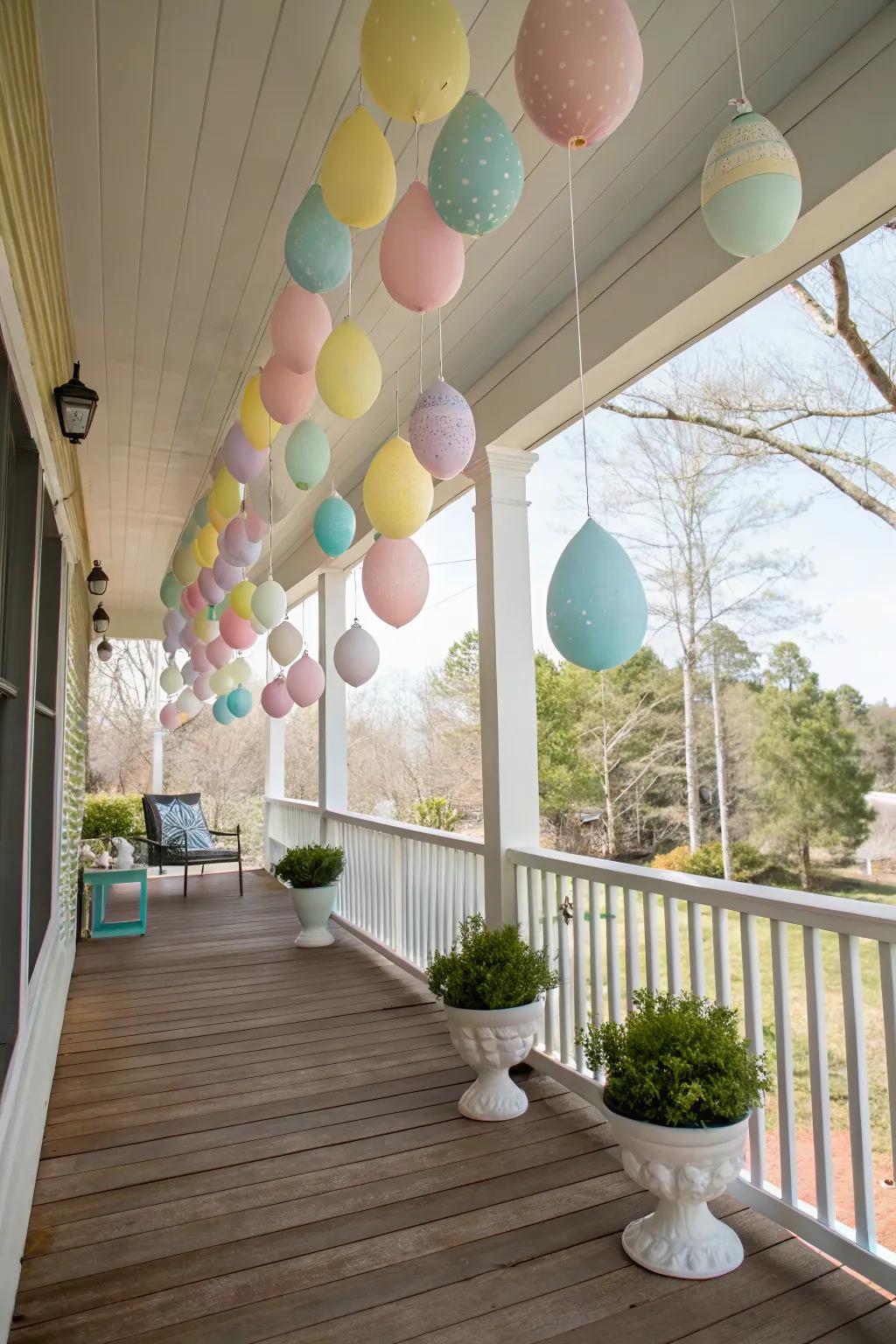 Dangling egg trinkets provide a playful accent to your porch, sparking curiosity.