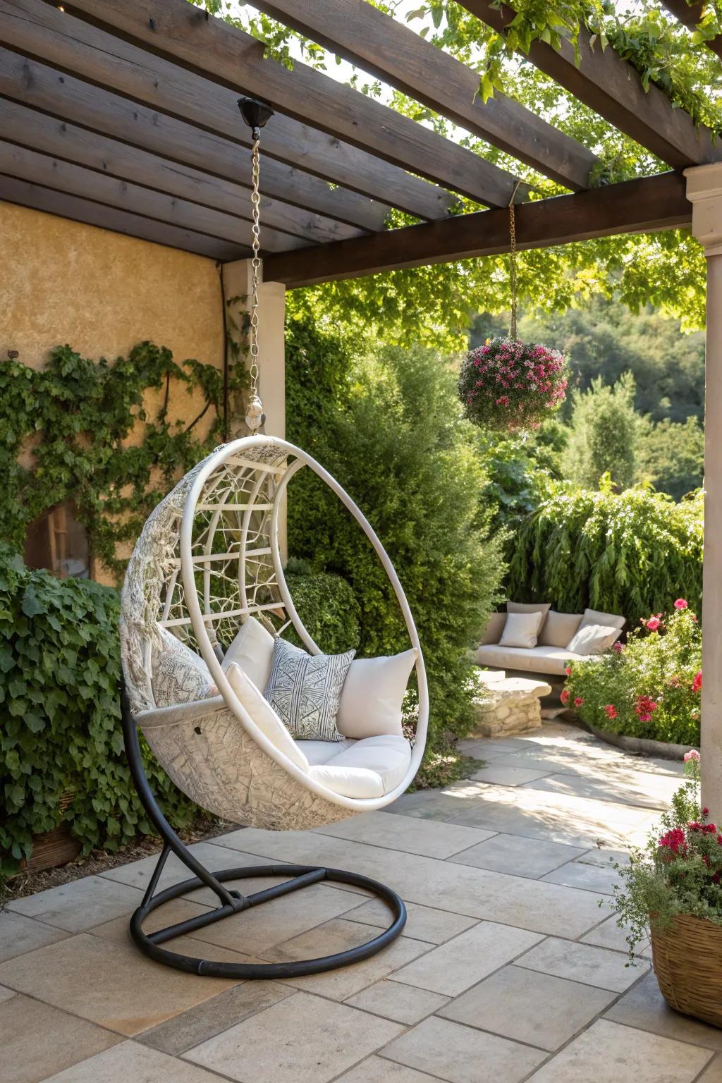 Relish the delicate sway of a suspended swing chair.