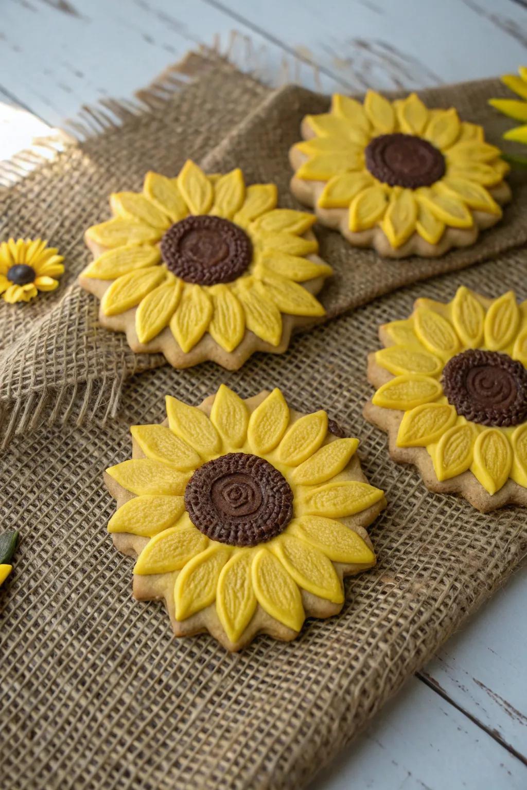 Stylish sunflower biscuits adding warmth to your table.