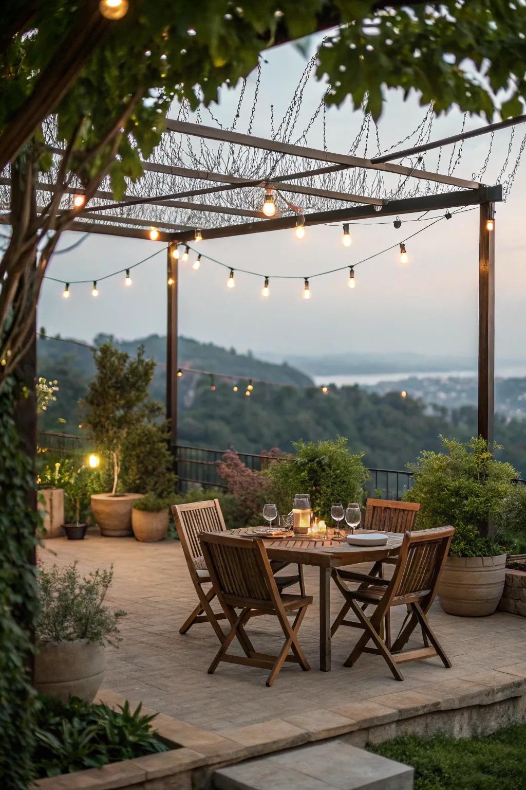 Outdoor dining areas make for perfect gatherings under the sky.