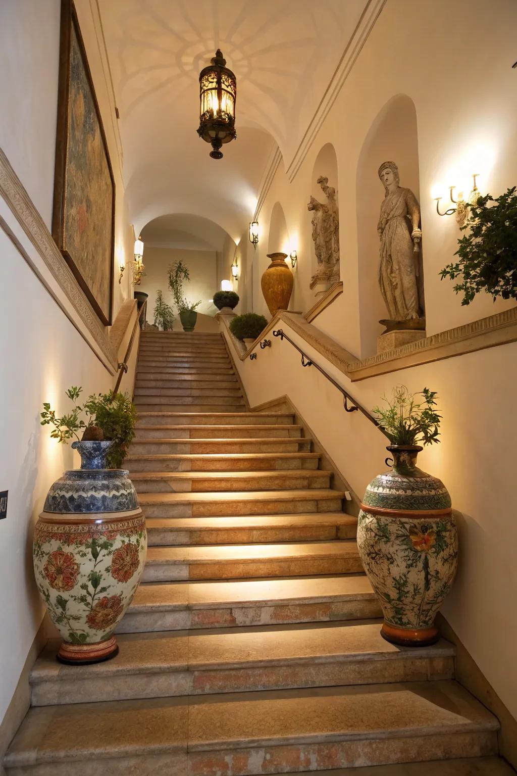 The appearance of stairwells is improved by decorative accents.