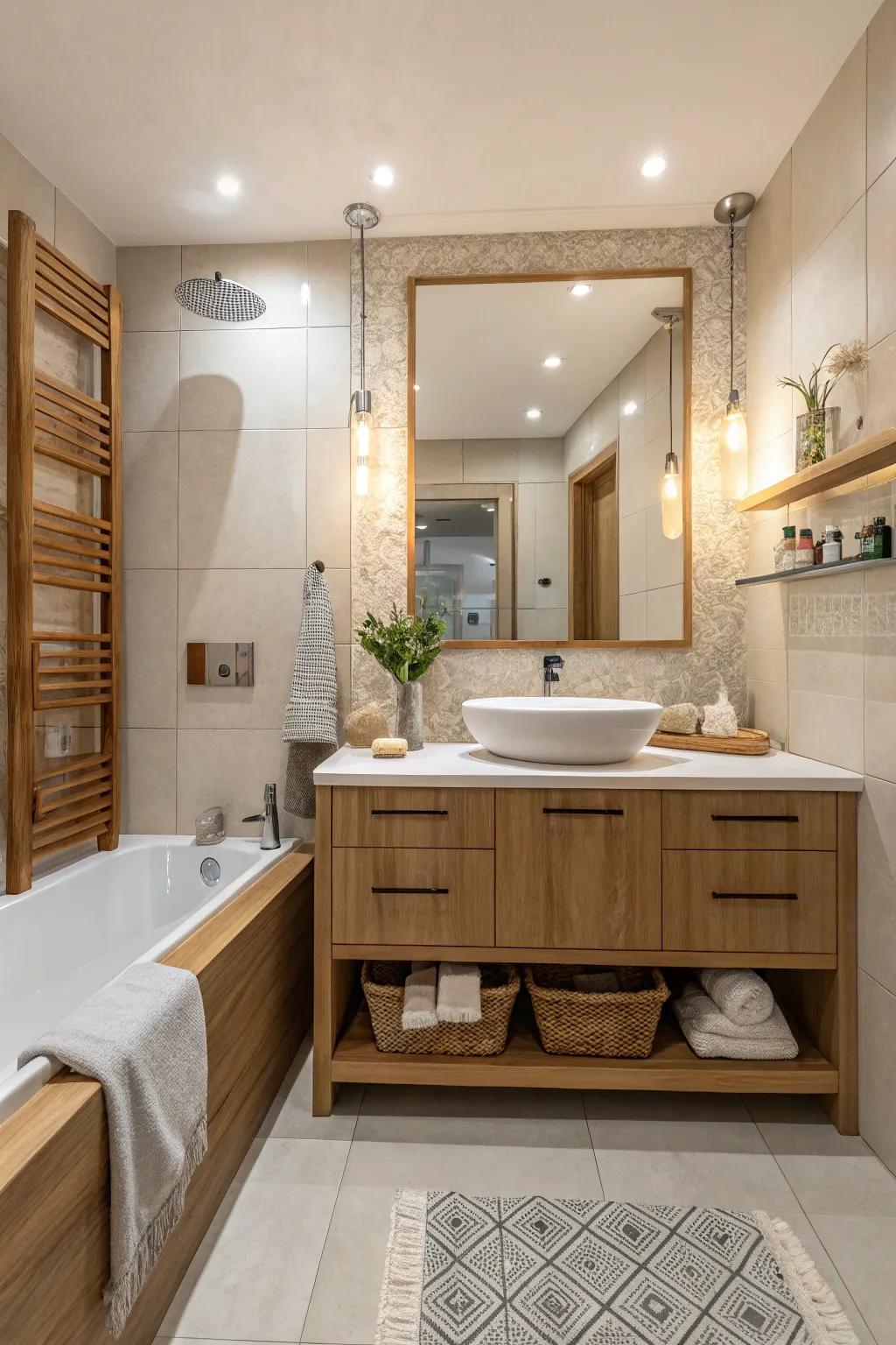 The use of neutral tones fosters a serene and ageless atmosphere in this ensuite.
