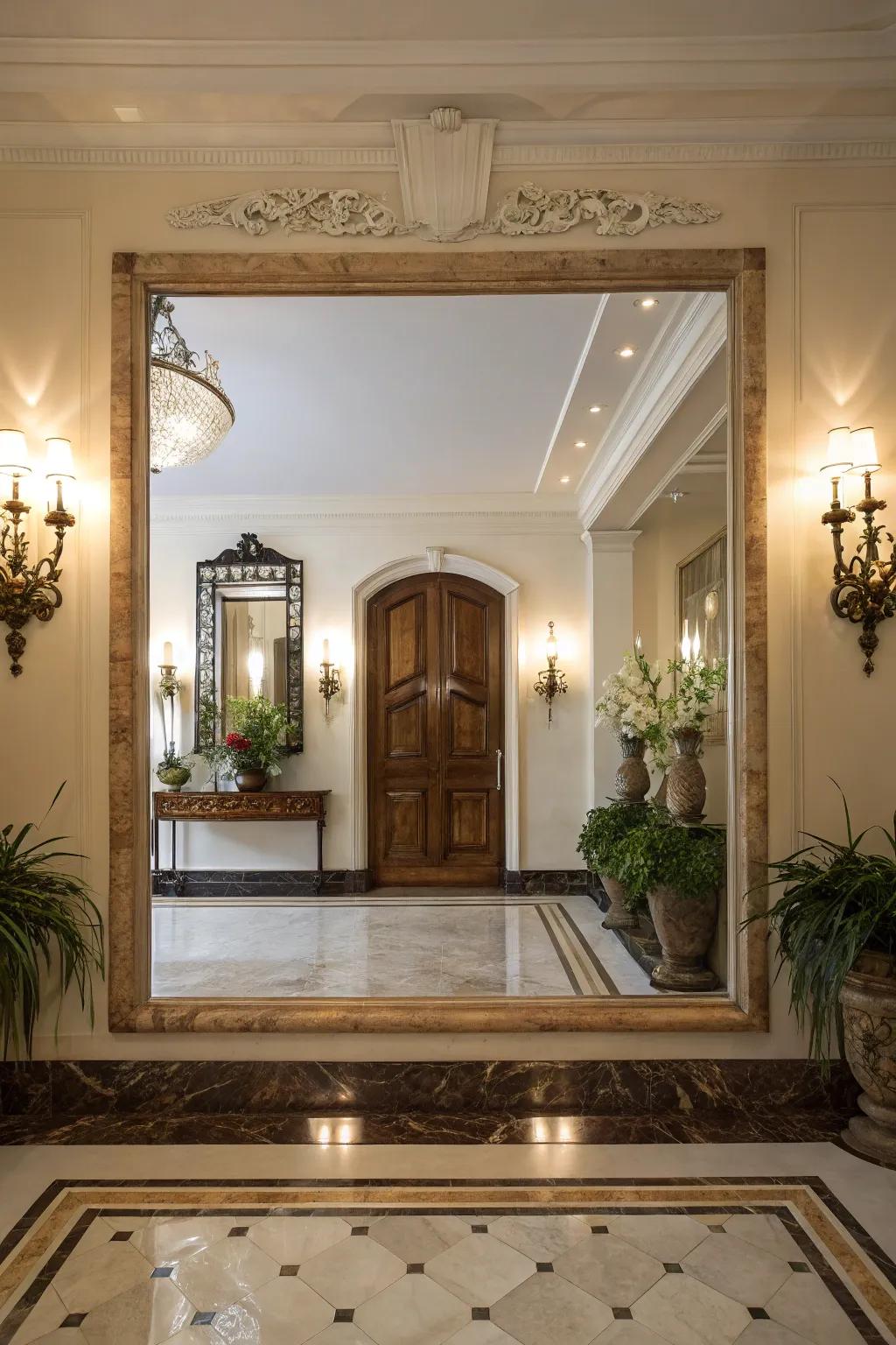 Wall mounts bring understated beauty to this foyer.