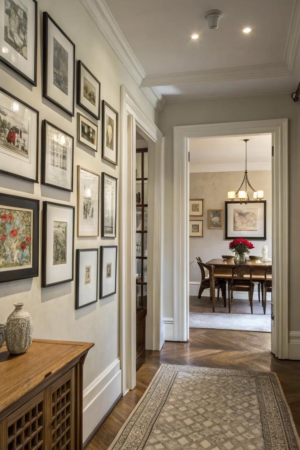 A gallery wall infuses the space with personal charm and character.