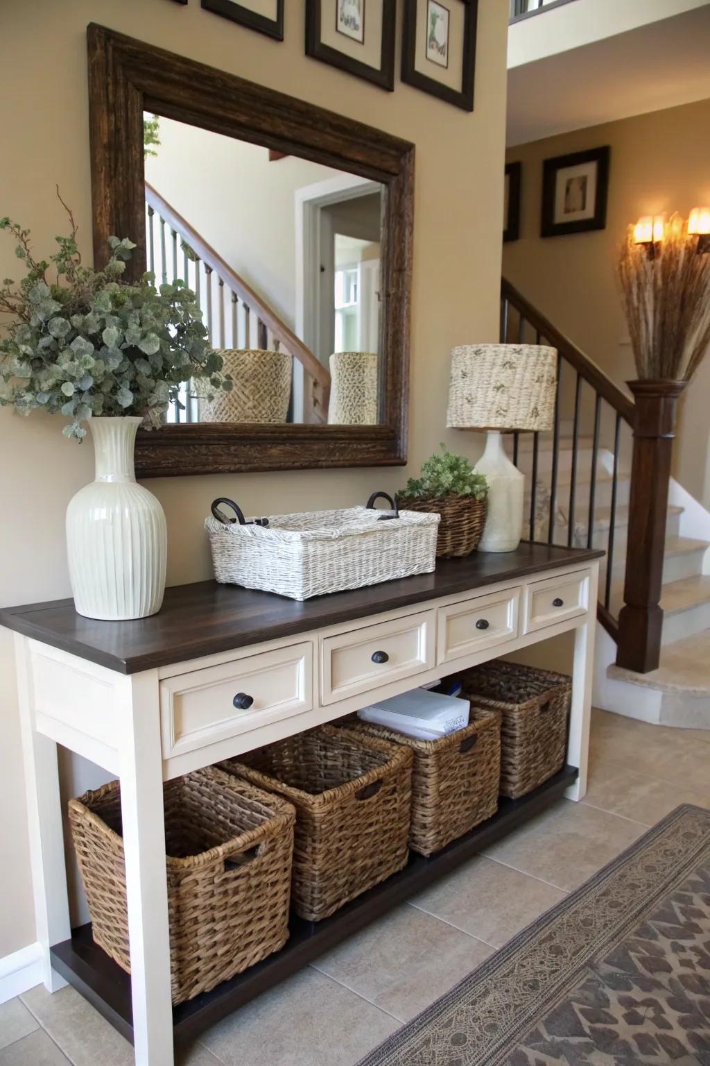Exquisite baskets and bins designed for entry organizing.