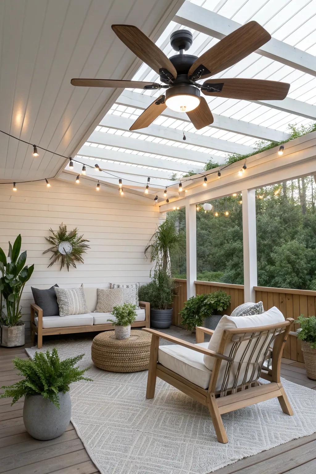 Improve your outdoor relaxation with elegant patio fans, ensuring a continuous, refreshing breeze. 🌿 #PatioGoals #OutdoorLiving