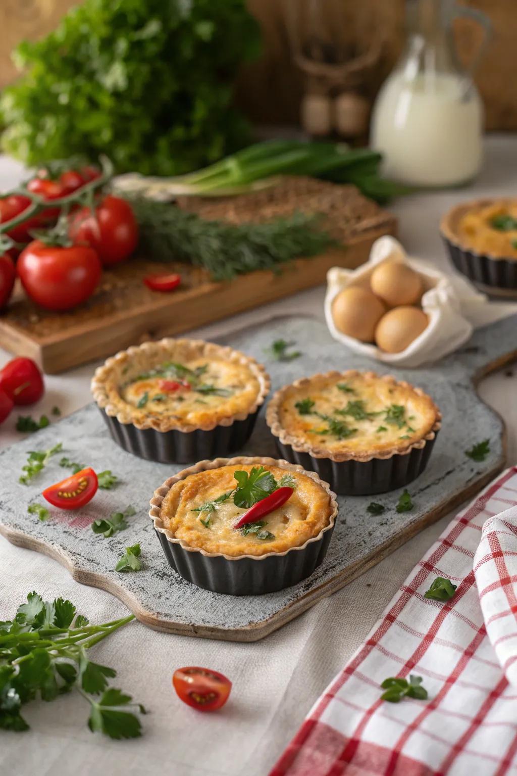 Petite quiches present an enchanting and convenient breakfast option.