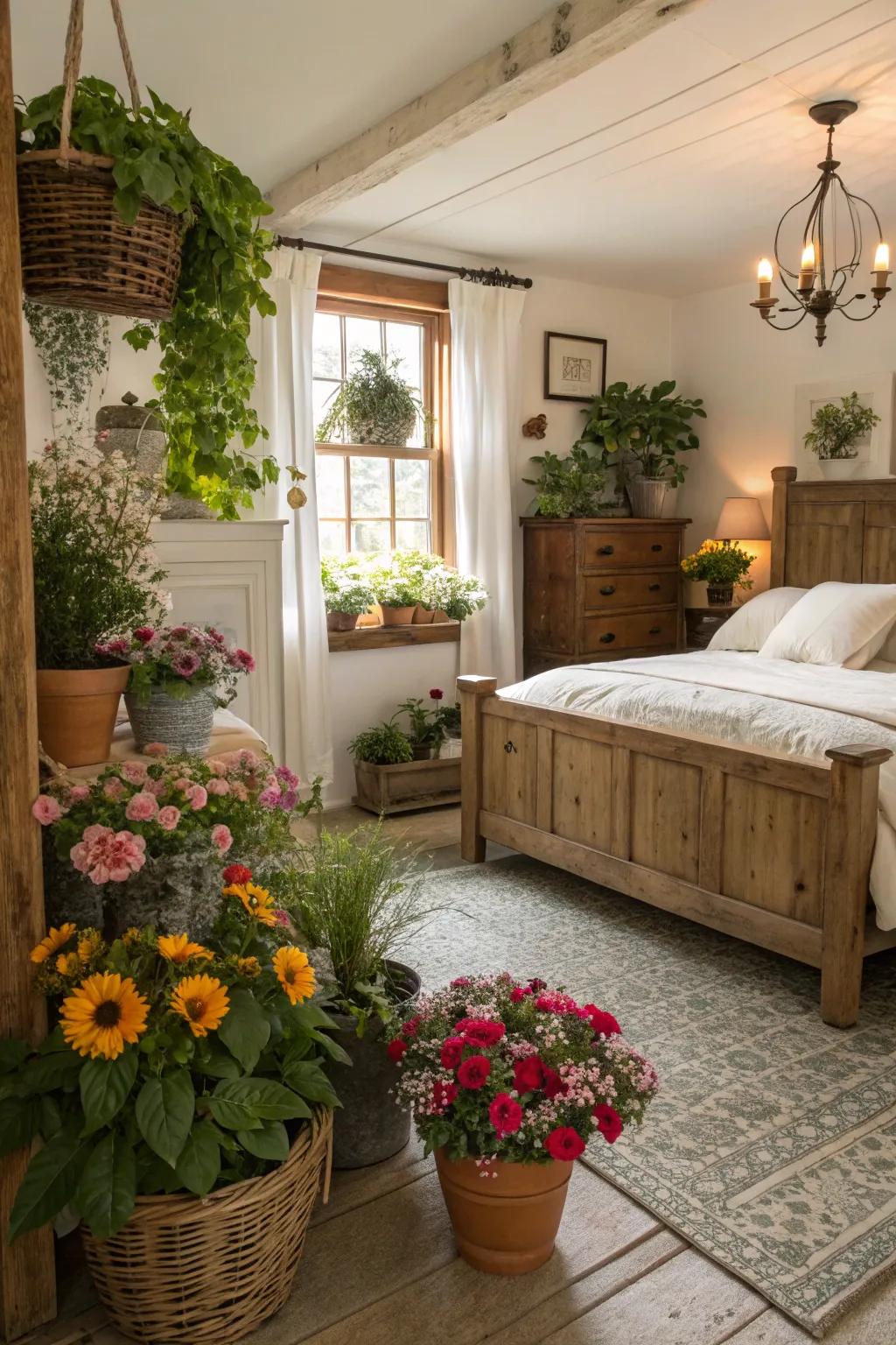 Organic elements breathe life and tranquility into the farmhouse bedroom.