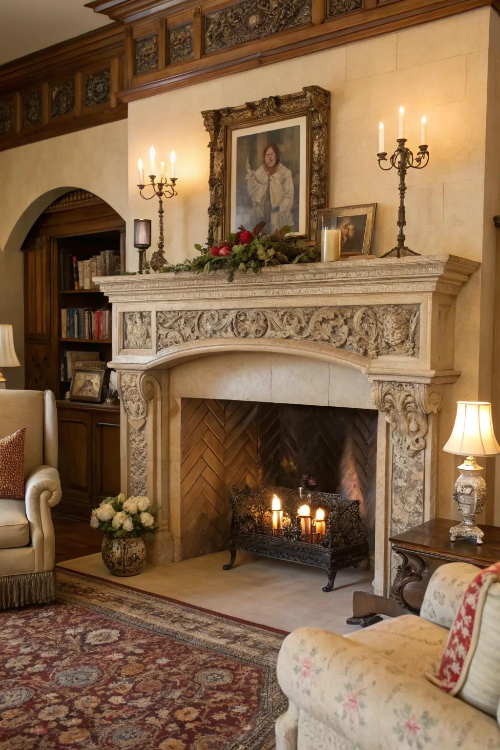 Enrich your fireplace&rsquo;s magnetism with a decorative mantel.