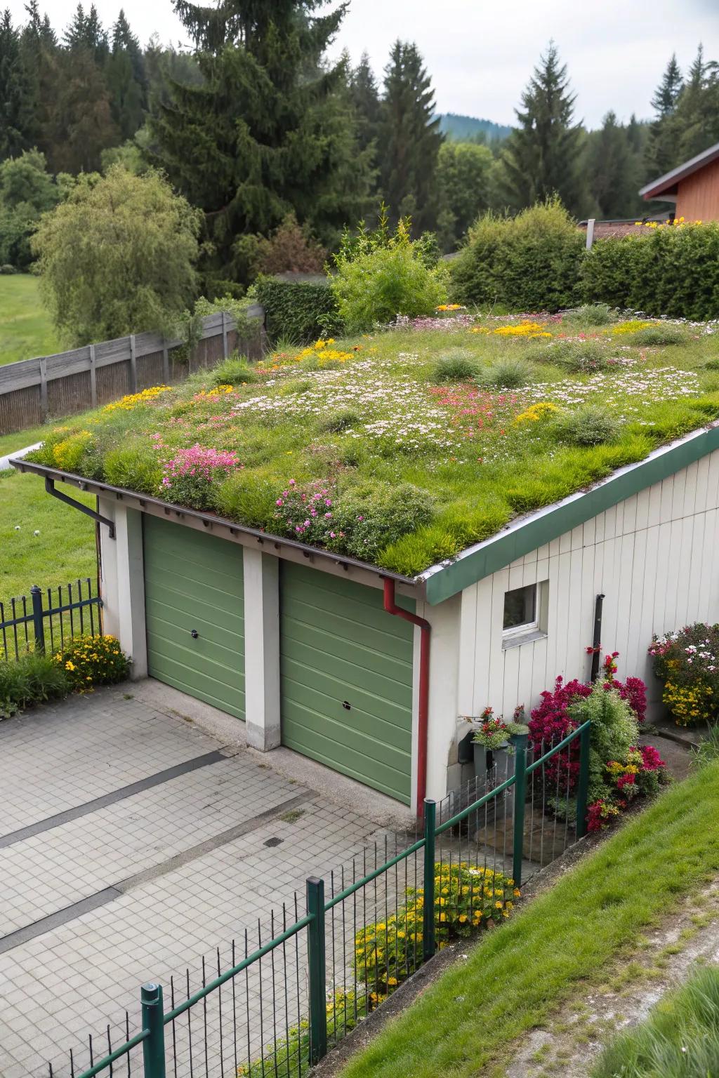 An eco-friendly roof on a flat roof garage improves sustainability and looks.