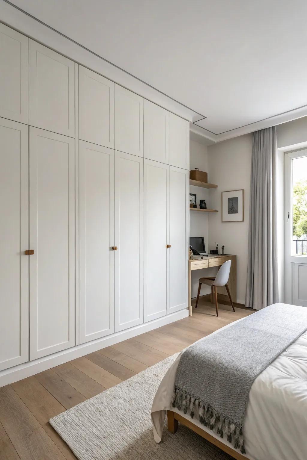 Consistent closet doors create a clean, tidy look.