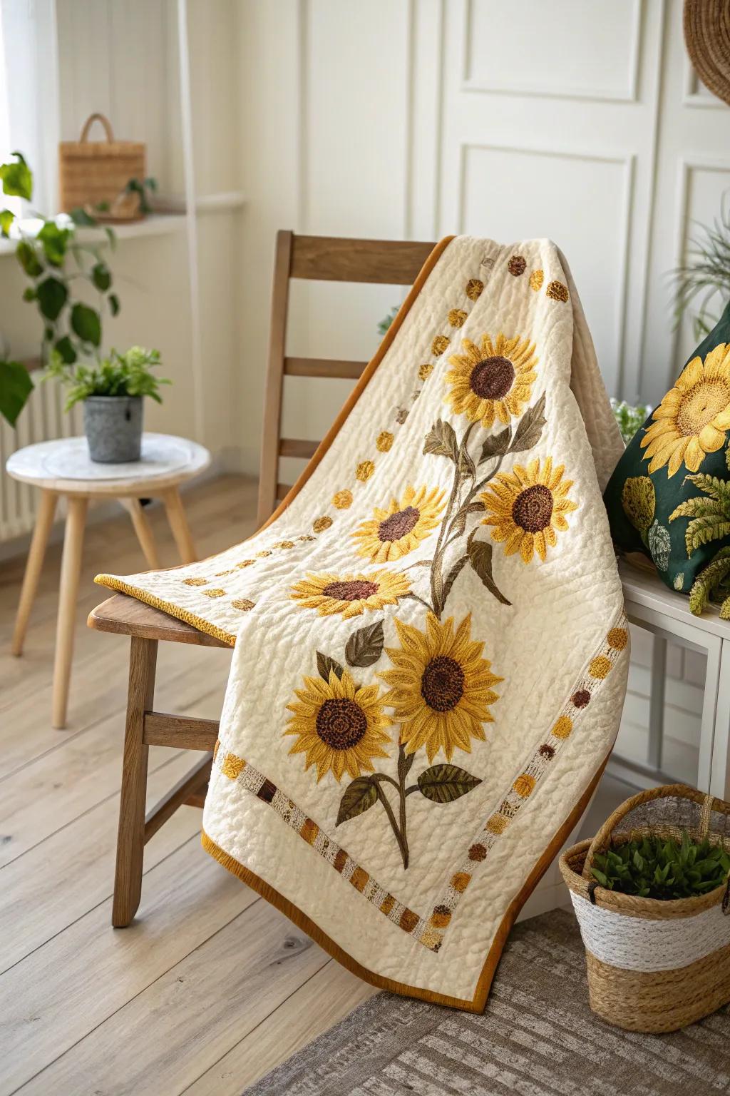 With the dynamic energy of a sunflower burst quilt pattern, infuse your space with a touch of sunshine.