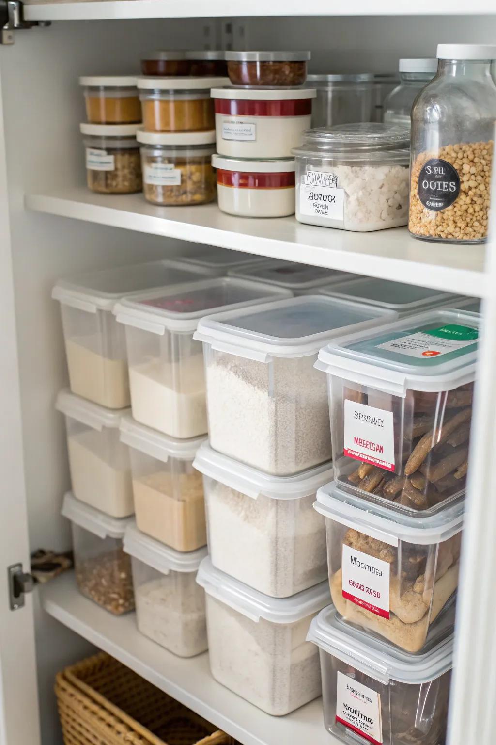 Stackable containers provide order while optimizing space.