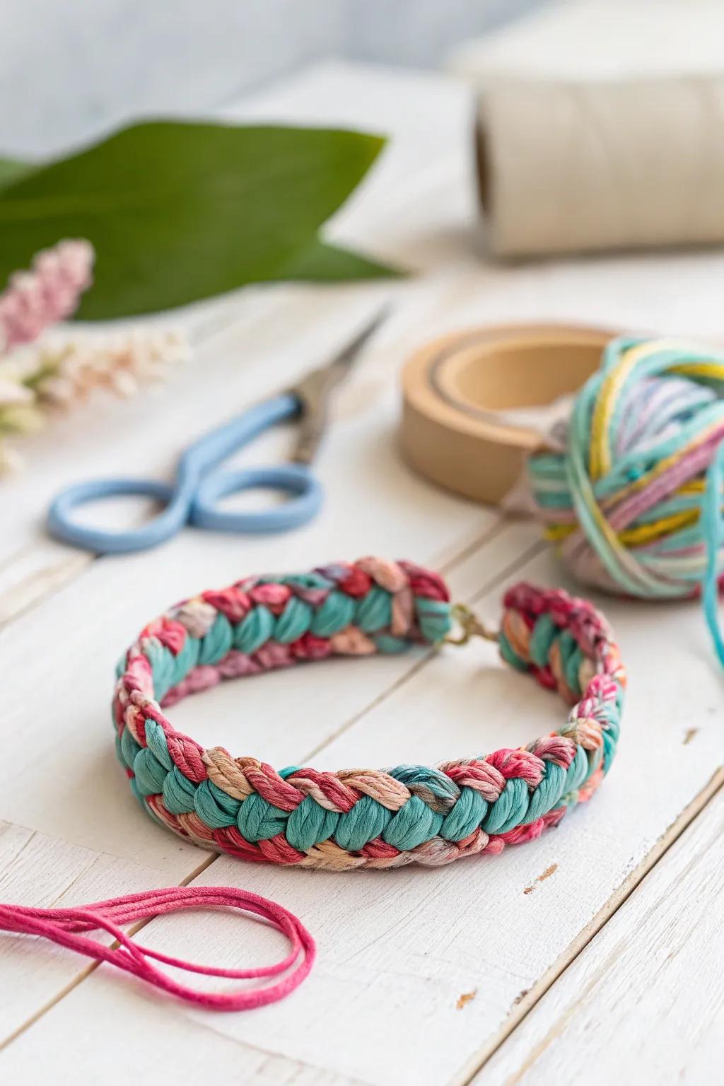 Repurpose old textiles into radiant friendship bracelets and embrace sustainable flair with a hint of boho charm.
