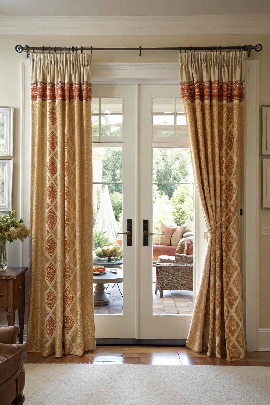 Matched drapes forming a smooth transition into the home.