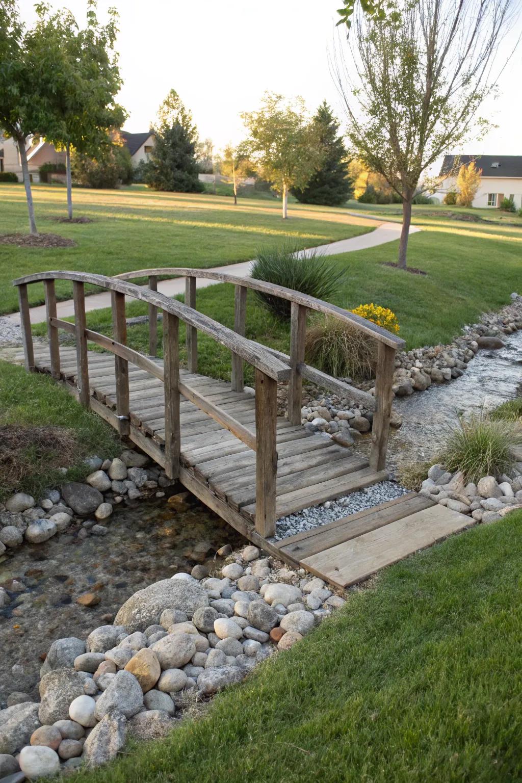 An ornamental span infuses charm and functionality to your dry creek bed.