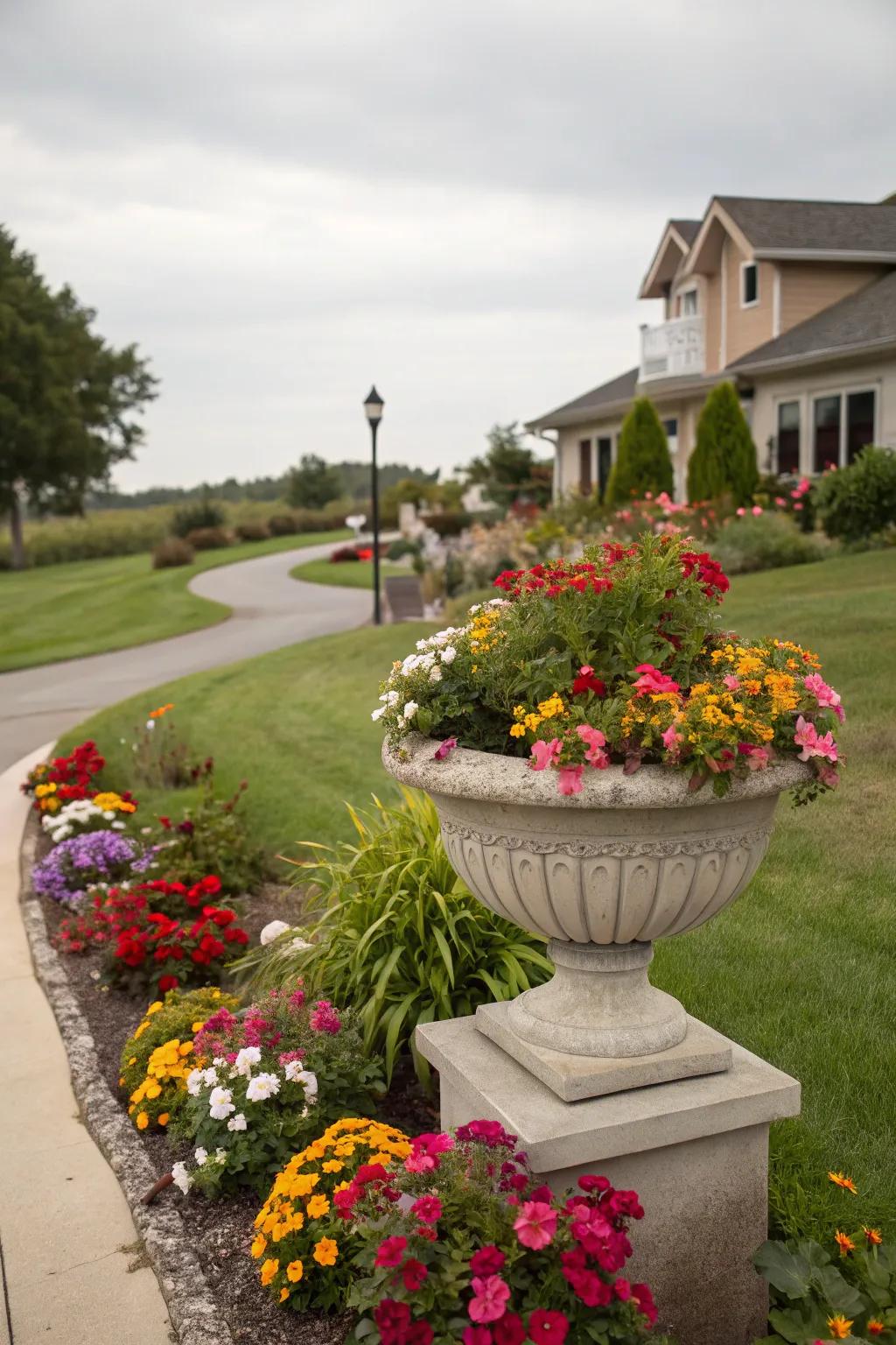 Elevate your flower beds with a captivating center stage focal point, ensuring admiration.