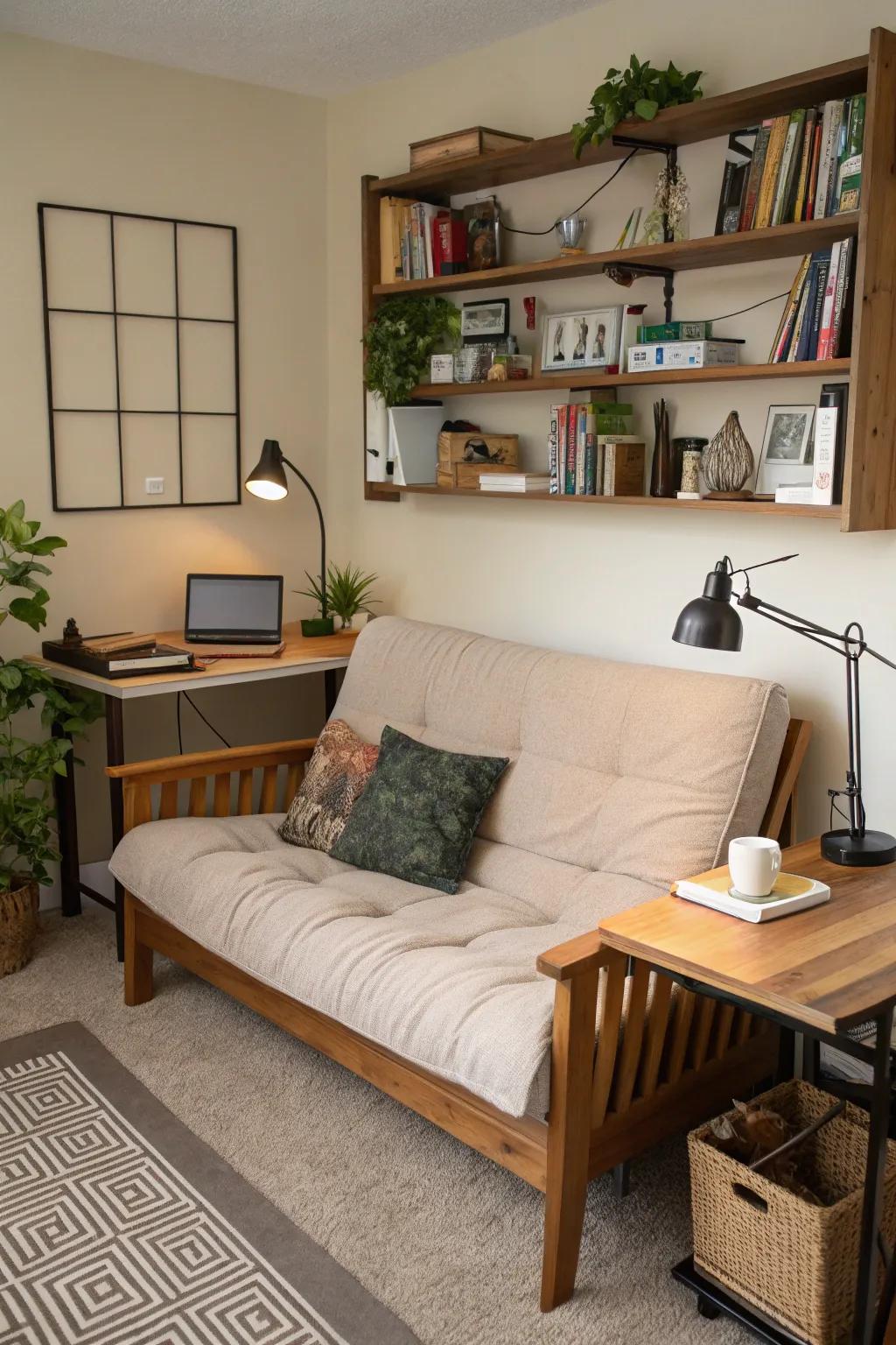 A reading nook offers a perfect space to relax during breaks.