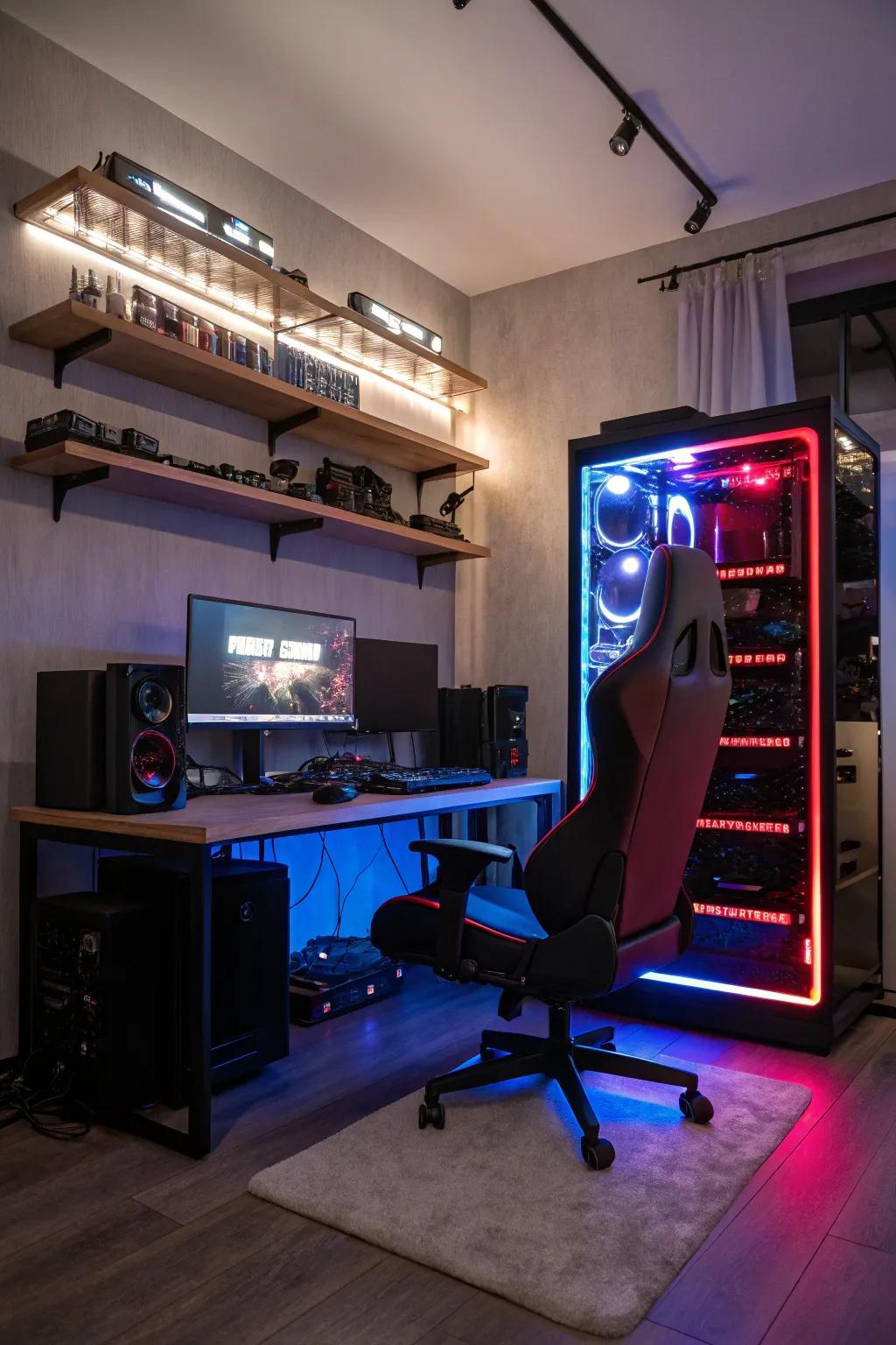 A high-performance PC setup is the heart of this pc gaming room.