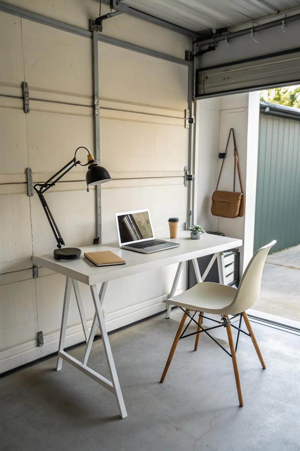 A minimalist setup encourages concentration and productivity in your garage office.
