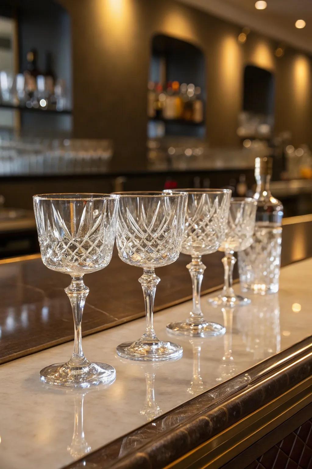 Elevate drinks with an elegant glassware assortment.