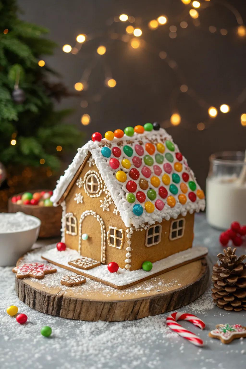 Gumdrop roofs are a playful and colorful addition to gingerbread houses.