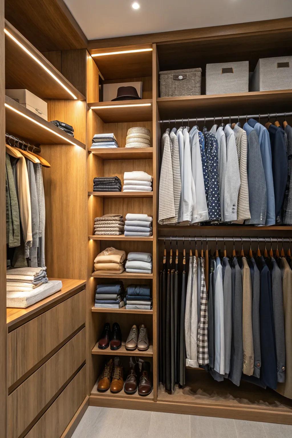 Display shelves provide simple access to your wardrobe.