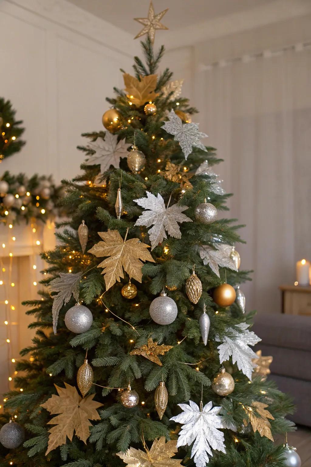 Nature meets glam with metallic leaves.