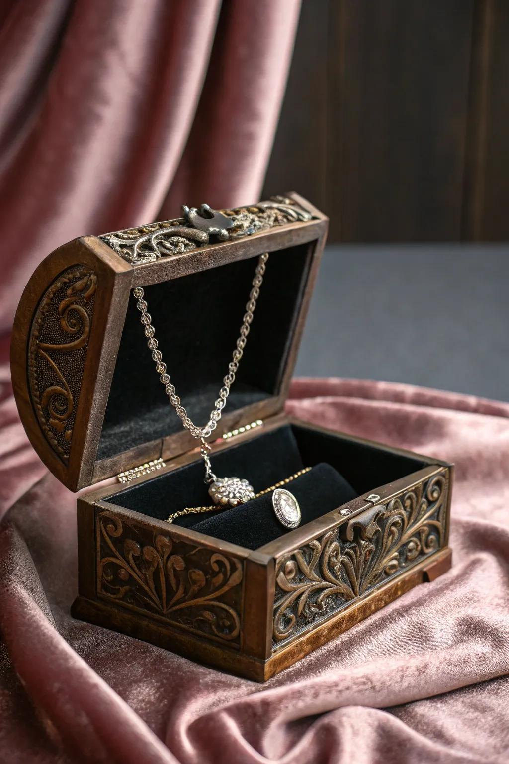 A necklace showcased in an elegant box, ideal for gifting.