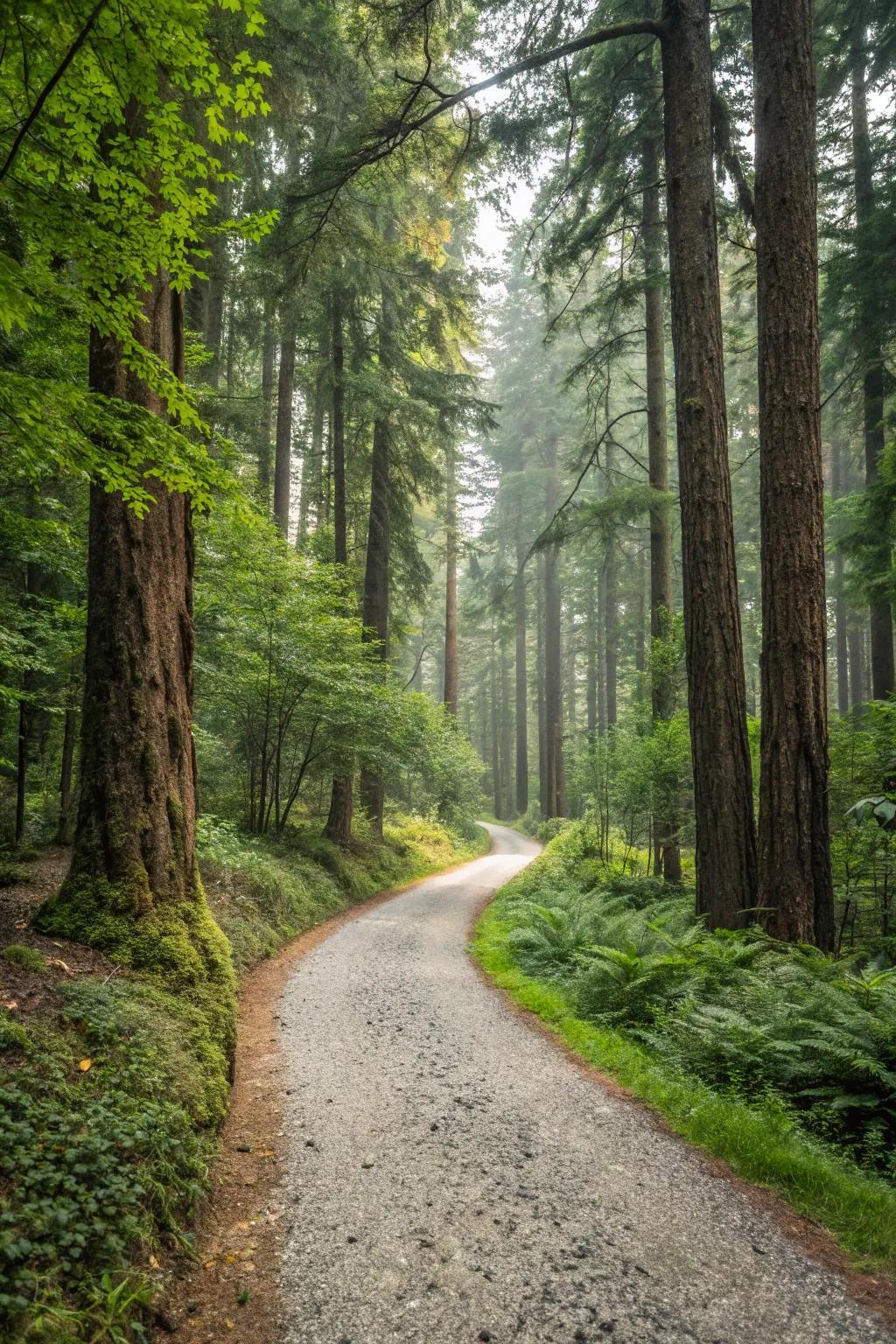 A stone chip trail injects a raw feel to woodland sceneries.