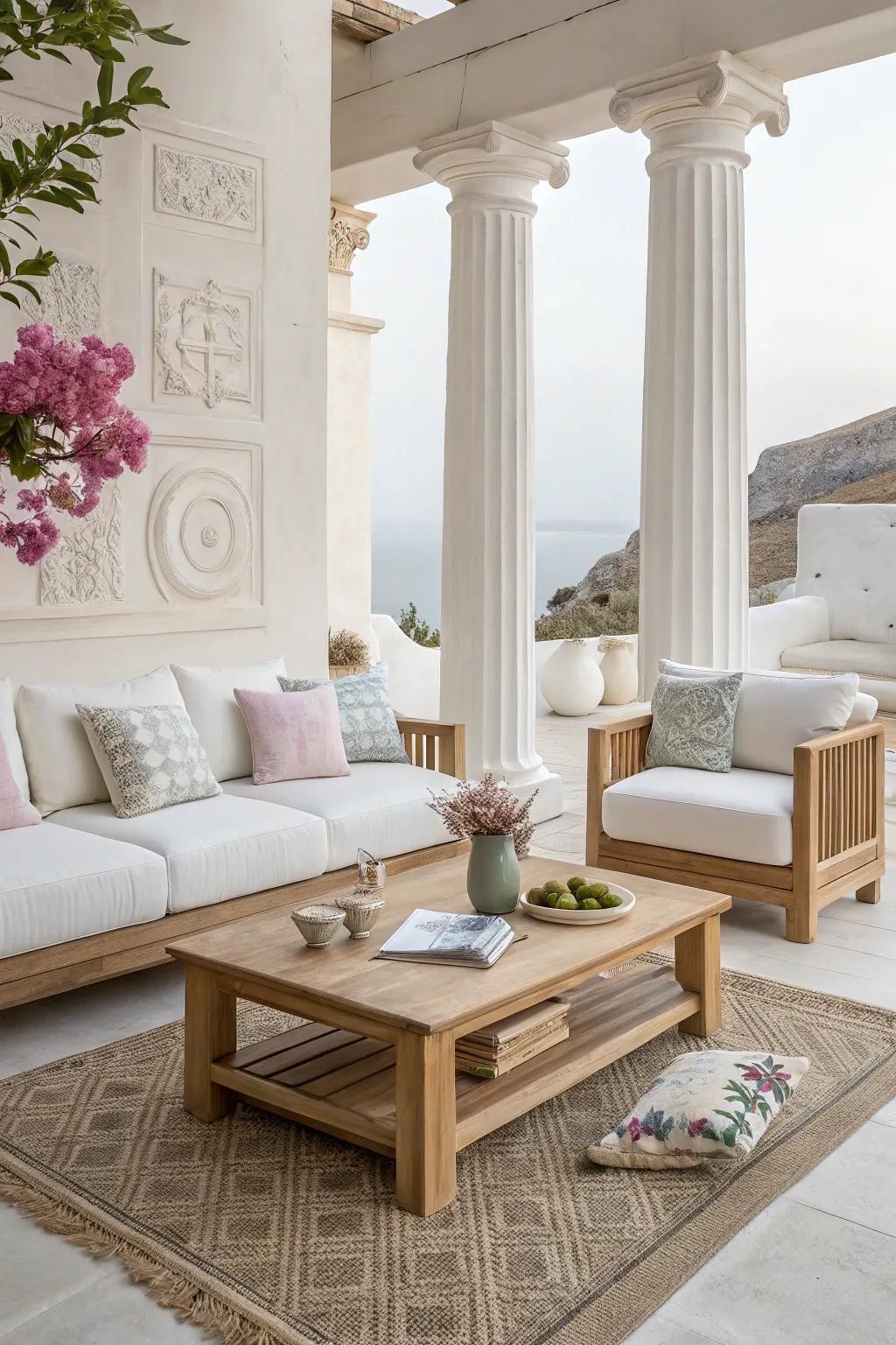 Plain and tasteful furnishings complements the Hellenic decor style.