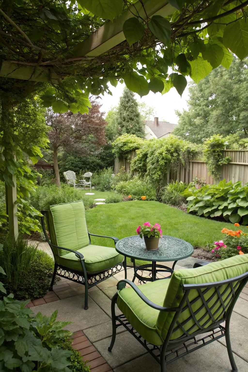 An exterior retreat featuring verdant furnishings.