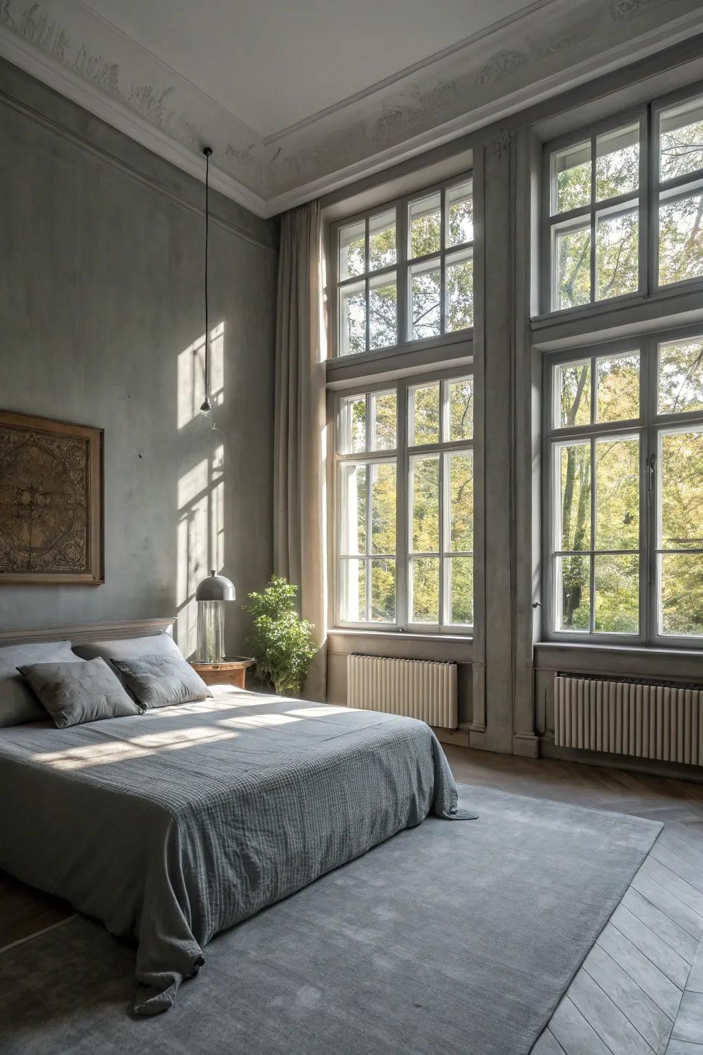 Natural light enhances the airy feel of grey tones.