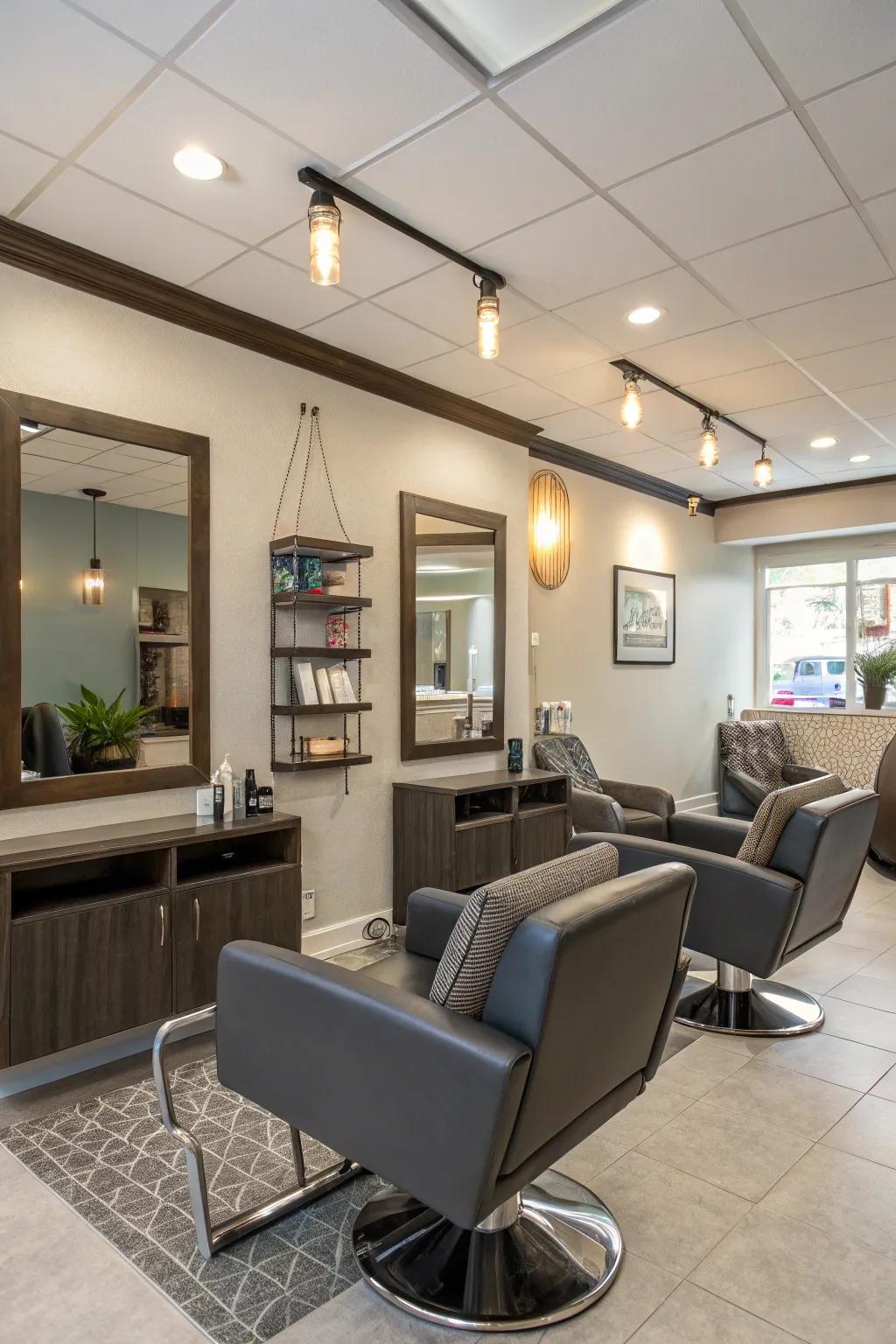 Contemporary furnishings elevate both the style and comfort of your salon.